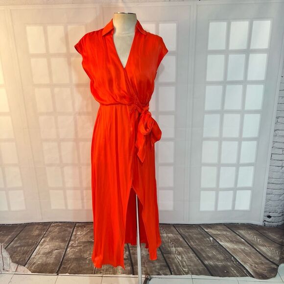 Anthropologie Maeve Red Open-Back Viscose Tie Waist Wrap Midi Dress XS - Picture 3 of 13